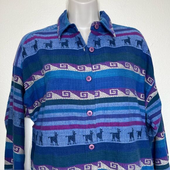 Vintage CM Company Southwest Stripe Alpaca Button Front Long Sleeve Women Medium - Picture 3 of 10